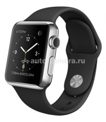 Умные часы для iPhone Apple watch, нержавеющая сталь, корпус 38 мм, цвет черный спортивный ремешок